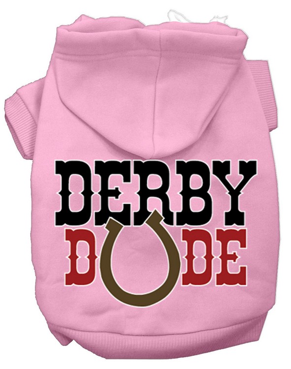 Derby Dude Screen Print Dog Hoodie Light Pink XS